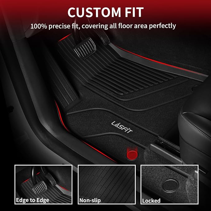 LASFIT Trunk Mats for Tesla Model X & Plaid 6 Seater / 7 Seater 2021-2024 | (Not Fit 5 Seater) 100% TPE All Weather Custom Fit Frunk Mat Sub Trunk Mat Cargo Liners Set Automotive Accessories, 3PC Black - Image 3