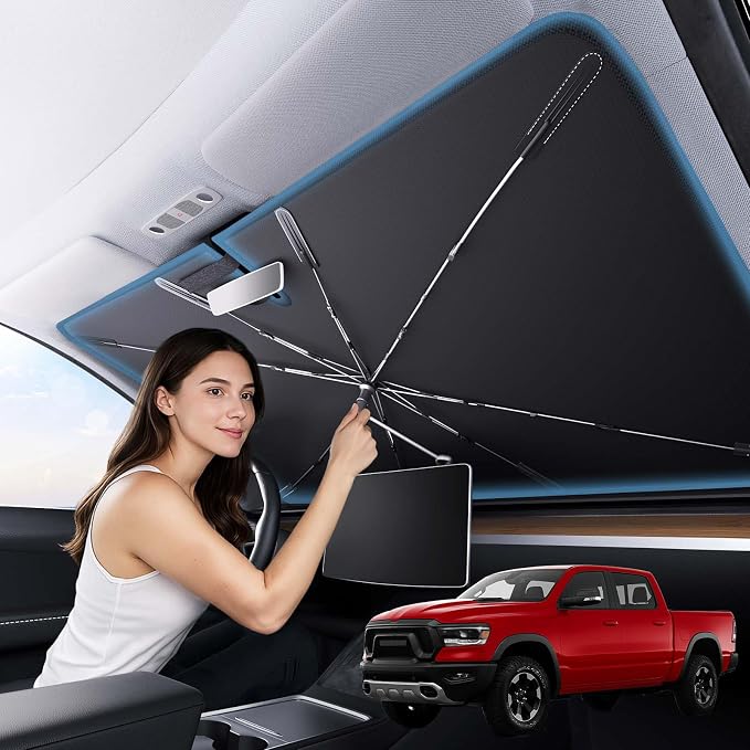 Zanch Upgrade Windshield Sun Shade, Custom Fit for Dodge RAM 1500 2500 3500 [Titanium-Silver Reflective Coating] Blocks 99% UV & Heat, Sunshade Umbrella for RAM 1500 2500 3500, 2015...2023 2024 2025 by Zanch