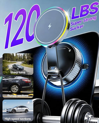 for Magsafe Car Mount Charger 15W Fast Charging Wireless Car Charger Holder | [120LBS Suction &3800gf Magnet] 780° Adjustable, Vacuum Magnetic Phone Holder for Your Car for iPhone & Android, Metal Stand - Image 3