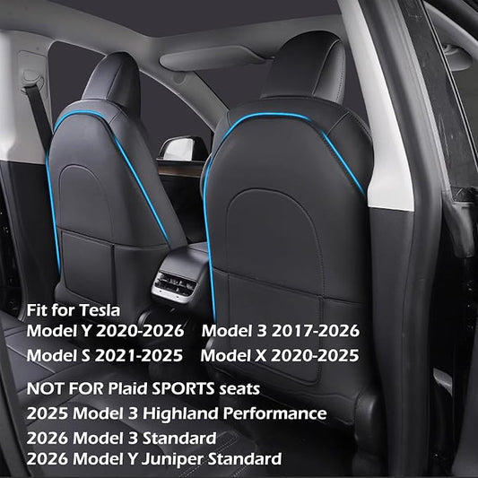 TOPABYTE Seat Back Kick Protector for Tesla Model Y Model 3 Model S Model X | Scratchproof Leather Backseat Mats for Kids & Pets Wear-Resistant Back Seat Cover with Extra Organizer Pocket 2 PCS - Black - Image 2