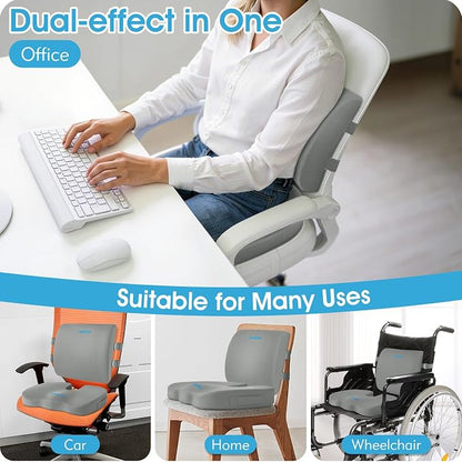 CushZone Seat Cushion and Lumbar Support Pillow for Office Chair Light Grey | Ergonomic Memory Foam for Sciatica Pain Relief & Posture Correction, Non-Slip Chair Cushions for Car, Wheelchair and Travel - Image 5