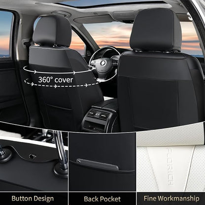FLORICH Waterproof Front Car Seat Cover Faux Leather Automotive Seat Cover Front Car Seat Cushion Car Seat Protector Accessories Universal Fit for Most Cars SUV Trucks, Black&White - Image 2