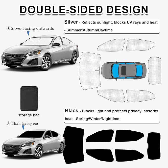 KMF 6pcs Sun Shades for Nissan Altima 2019-2025 2026 Accessories, Thicken Full Window Car Window Covers Sunshade for Windshield Side Rear, UV Block and Privacy Blackout for Car Camping Outdoor - Image 5