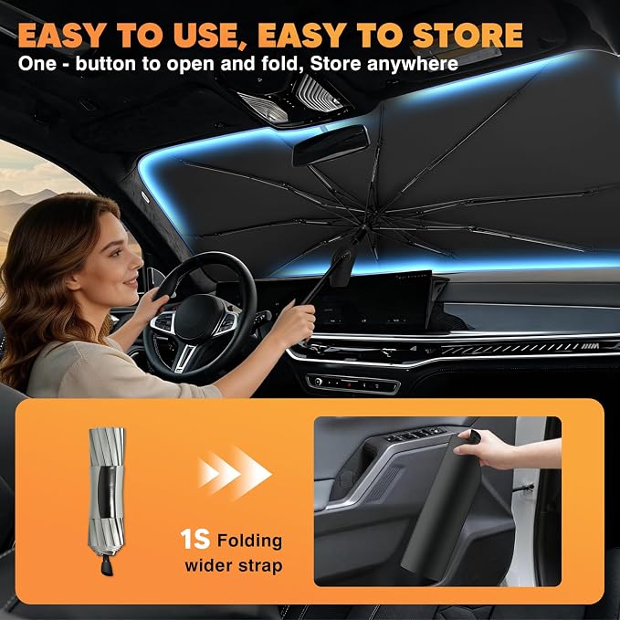 KUST Sun Shade Umbrella for Honda Odyssey 2011-2017 | Custom Fit Windshield Sunshade | Foldable Sunshade with Bendable Handle | Blocks Heat & UV Scratch Resistant Keep Your Car Cool Sunshield - Image 7