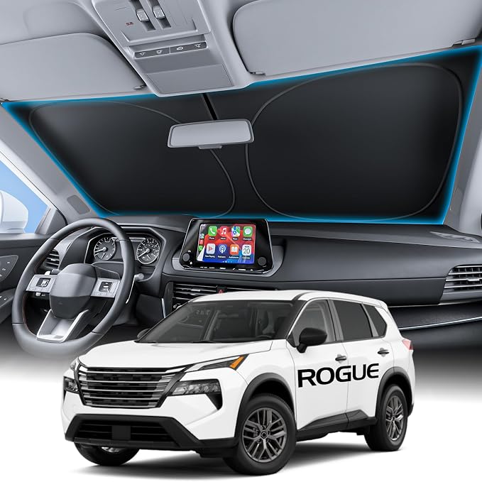 Wigoo for Nissan Rogue 2021-2026 Windshield Sunshade, Keeps Interior Cool | Custom Fit, Cooling Tech Fabric, Foldable Heat-Blocking Sunshade with Storage Bag, for Nissan Rogue (2021-2026) by wigoo