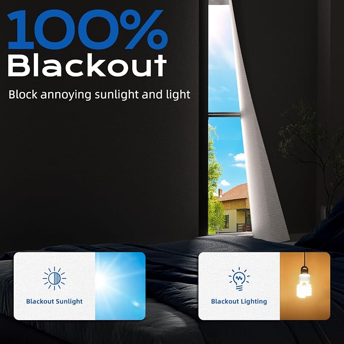 Blackout Curtains for Bedroom, 70" x 58" Portable Blackout Blinds No Drill | 100% Blackout Window Cover with Hook&Loop Strip, Temporary Blackout Shades, Blackout Window Film for Nursery Travel RV-White - Image 2