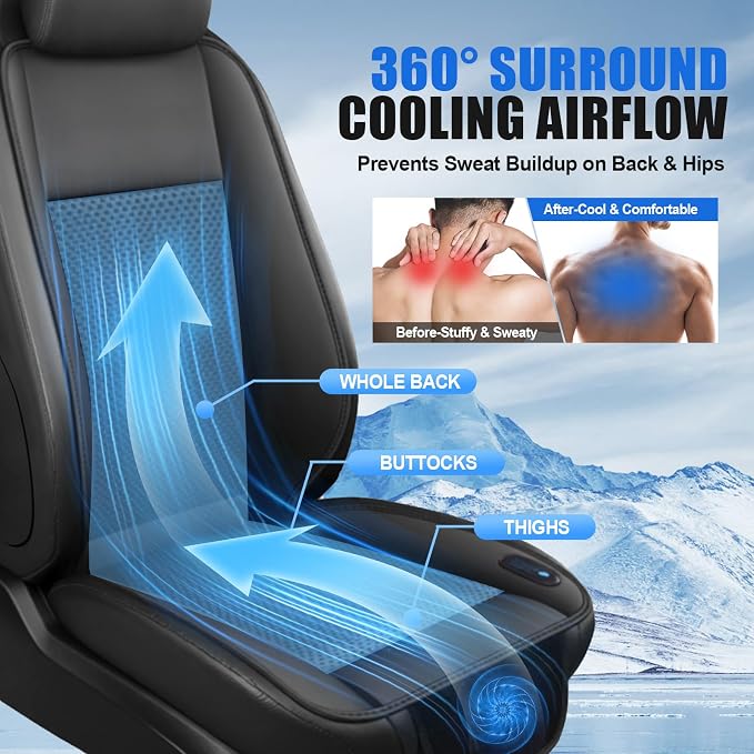 Cooling Car Seat Cushion – 3 Speeds Adjustable | Ventilated Car Seat Cover for Cars Without AC, Breathable Automotive Cooling Seat Covers for Cars, 12V Plug & Play, Black - Image 4