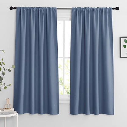 RYB HOME Blackout Curtains for Bedroom Living Room Nursery 63 inches Long | Thermal Insulated, Privacy Protection, Rod Pocket, Drapes for Office Home Theater, W42 x L63, Stone Blue, 2 Panels by RYBHOME