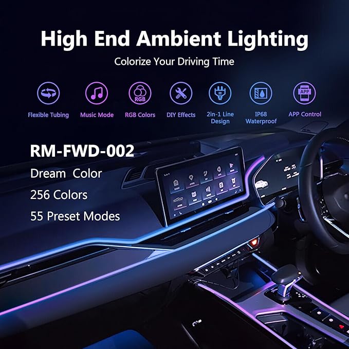 Car-Ambient-Lighting-Kit,RGB 18 in 1 256 LED with Wireless APP DIY Modes | Acrylic Interior Car LED Strip Light for Universal Cars - Image 4