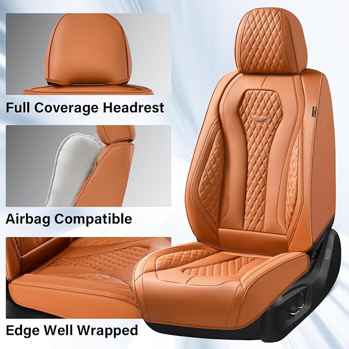 Coverado Seat Covers,Waterproof Seat Covers Front Seats, Brown Car Seat Cover, Luxury Front Car Seat Covers Leather Car Seat Protector, Automotive Car Seat Covers Universal Fit Most Cars - Image 3