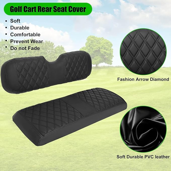 Golf Cart Rear Seat Covers for EZGO Club Car Yamaha Marine Leather Diamond | Protect & Refresh Worn Seats, Precise Fit, Staple-Free Install, Comfort, Anti-Scratch, Anti-Fading, Easy Clean Black - Image 6