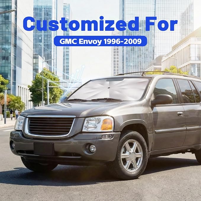 Car Windshield Sun Shade Umbrella for GMC Envoy 1996-2009, 1:1 Fit Sunshade | [Reflective Coated Fabric] Car Shades Sun Visor Keep Car Cool and Protects Interior, Sunshade Umbrella for Front Window - Image 2