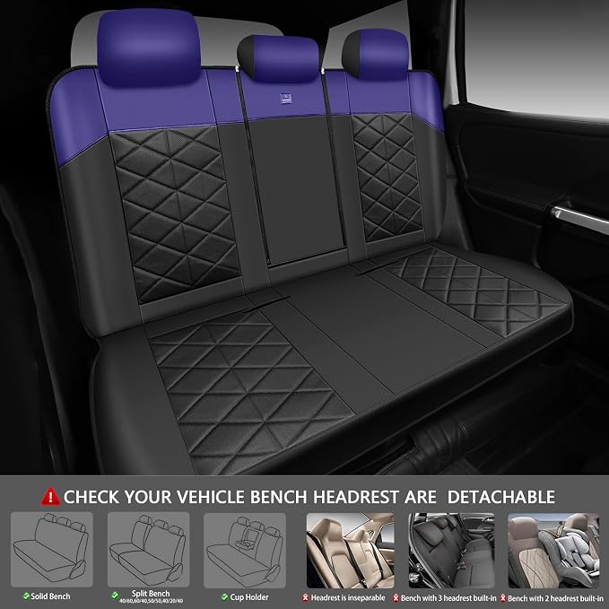 CAR PASS Memory Foam Leather Seat Covers Full Set, Breathable Perforated Nappa Leather Seat Covers Universal Fit for Most Cars,Sedans,SUV,Trucks Thick 3D Foam Comfortable, Airbag Compatible Black Blue - Image 4