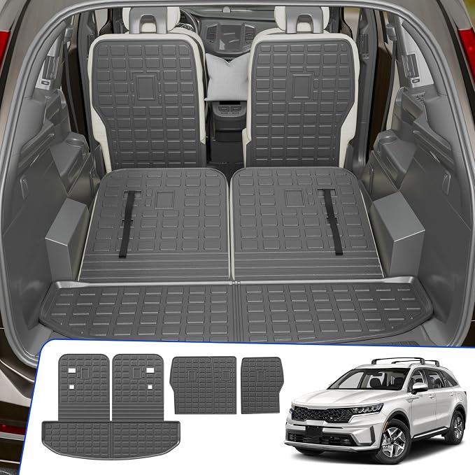 Rongtaod Cargo Mat + 2nd & 3rd Row Backrest Mats for 2021-2026 Kia Sorento | 6&7 Seats Trunk Mat Cargo Liner TPE All Weather Back Seat Cover Kick Mat 2024 Sorento Accessories by Rongtaod