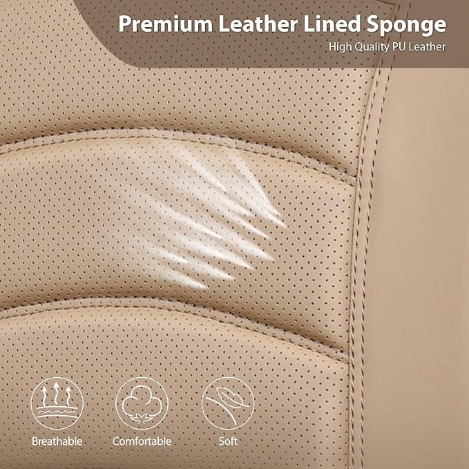 CAR PASS 3D Foam PU Leather Car Seat Covers, Universal Seat Covers Front 2 for Trucks SUV Sedan Automotive Seat Covers Armrest Airbag Compatible Waterproof Comfortable Faux Nappa Leather All Beige - Image 7