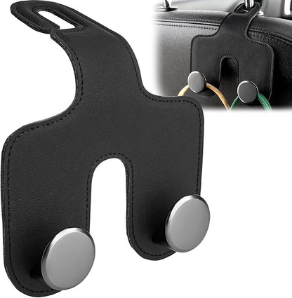 JESTOP Car Headrest Hook, Leather & Alloy Car Double Hanger Purse Hooks | Heavy Duty Car Hanger Storage Holder for Purses,Bags Handbag Coat Umbrella, Car Inside Accessories, Fits Most Vehicles by JESTOP