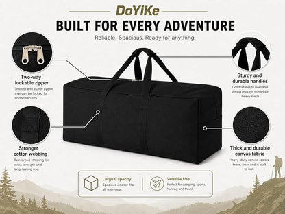 DoYiKe Extra Large Canvas Duffle Bag for Travel Heavy Duty Military Duffel | Tent Storage Gear Equipment Sports Camping Bag with Lockable Zipper Armygreen Side Opening 100L - Image 4