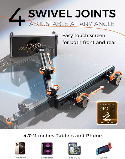LISEN iPad Holder for Car Tablet Mount, Road Trip Essentials Kids Back Seat | Car Accessories for Women Interior Kit Organizer Back Seat, Toddler Travel Essential for Car Trip, iPad Car Mount Headrest - Image 9