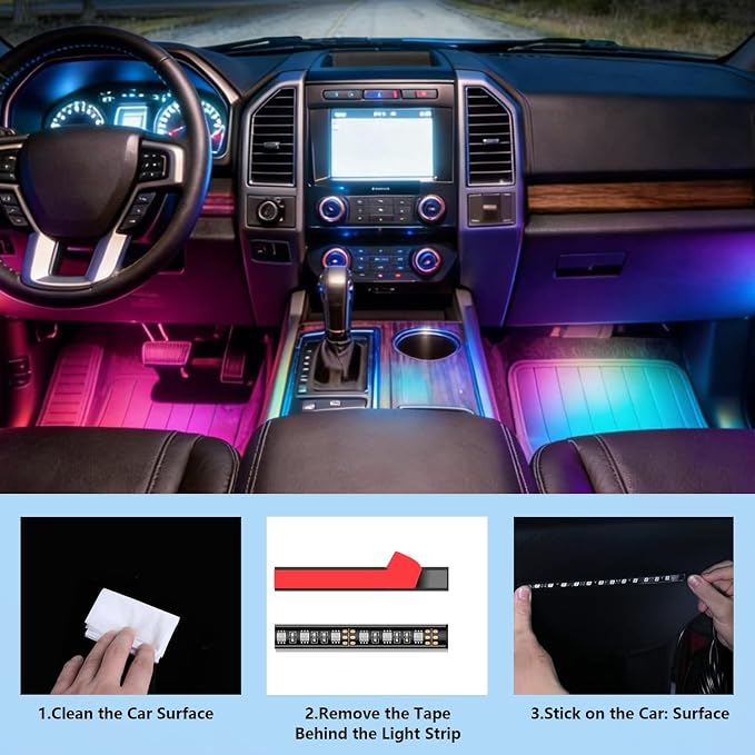 car led Lights Interior,car Ambient Lighting,Inside Lights for car,APP Control 16 Million Colors Music Sync,DIY Mode Multicolor led Lights for car Interior,Trucks,SUVs,12V Power - Image 3