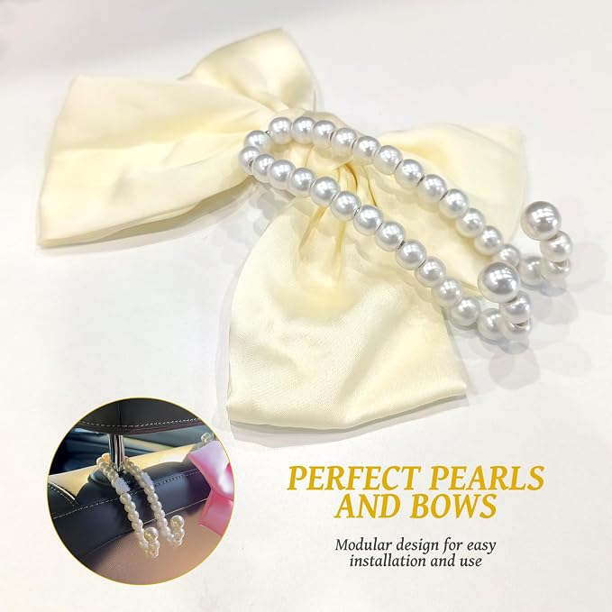2 PCS Bow Pearl Car Seat Headrest Hook – Cute Purse Hook for Car, Girly Interior Decoration Accessories Hook Hanger, Seatback Holder for Purses & Bags, Elegant Car Organizer (Pearl White) - Image 6