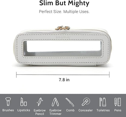 Aveniee Clear Makeup Brush Bag, Slim Brush Holder Cosmetic Case, Small Travel Toiletry Bag for Women, Thin Make up Bags with Zippers, Cute Travel Essentials Srorage Bag.Grey - Image 5