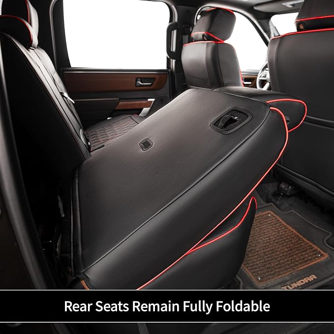 EKR Ram 1500 Seat Covers Custom Fit for (Quad Cab) RAM 1500 Classic Tradesman/Warlock/SLT/Express 2019-2024,Waterproof Black Car Seat Cover for Trucks Full Set-Faux Leather(Black with Red Piping) - Image 8