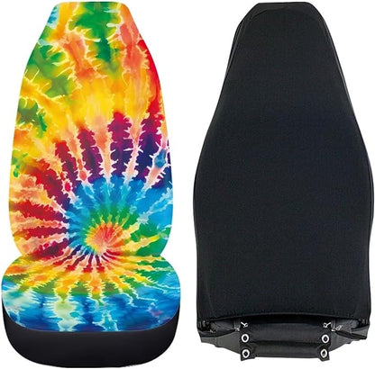 Car Seat Covers Full Set of 2, Colorful Tie Dye Cloth Seat for Auto Front Seats, Black Bucket Seat Covers for Cars Washable and Breathable Car Accessories for Sedan Truck SUV - Image 6