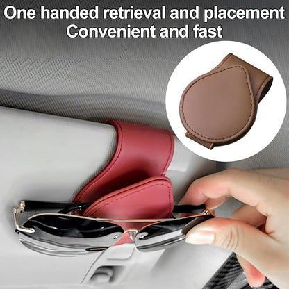 Mandark 2PCS Magnetic Sunglass Holder for Car Visor, Leather Vehicle Eyeglass Hanger Clip, Automotive Interior Ticket Card Glasses Organizer Clamp Accessories, Universal Fit (Brown) - Image 4
