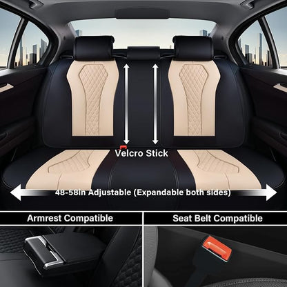 Coverado Car Seat Covers, Leather Seat Covers Full Set, Beige Seat Covers, Car Seat Cushion, Driver Car Seat Covers, Waterproof Car Seat Protector Fit for Most Cars - Image 4