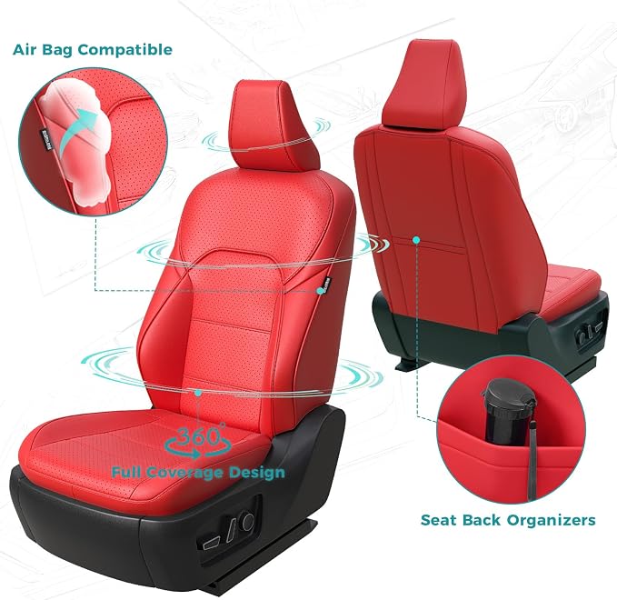 Custom Fit Seat Covers for Toyota Camry 2025 2026 Hybrid, Red | Only Fit for Camry LE/SE 2025-2026, Full Coverage, Faux Leather, Protective, Scratch-resistant, Easy-clean - Image 3