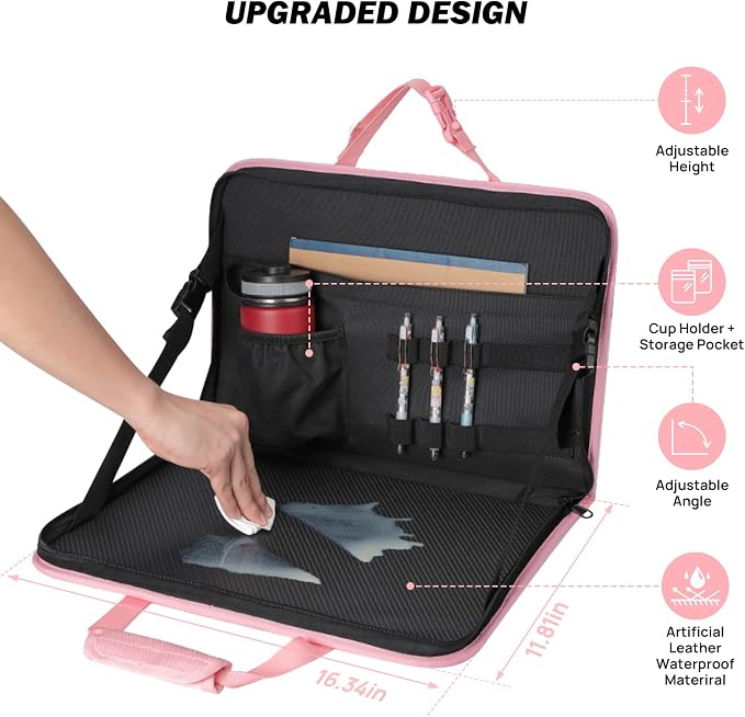 JOYTUTUS 3 in 1 Steering Wheel Eating Tray (Pink), Car Back Seat Laptop Desk, Multifunctional Office Bag Car Work Table for Writing, Car Organizer for Kids, Commuters, Family - Image 6