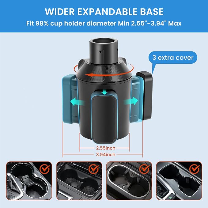 Octomo Car Cup Holder Expander, Hold 2.9" to 5.5" Large Bottles - Image 4