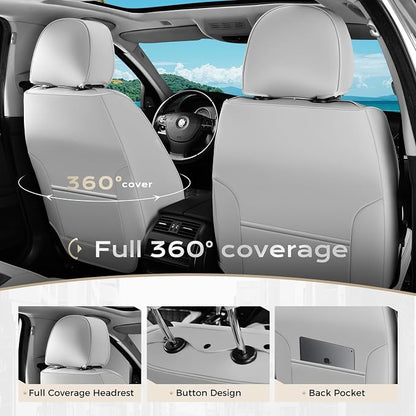 Coverado Car Seat Covers Front Seats, Luxury Stain-Resistant Waterproof Faux Leather Full Set with Rear Protectors, Elegant Easy-Clean Automotive Interior – WhiteBlack - Image 2