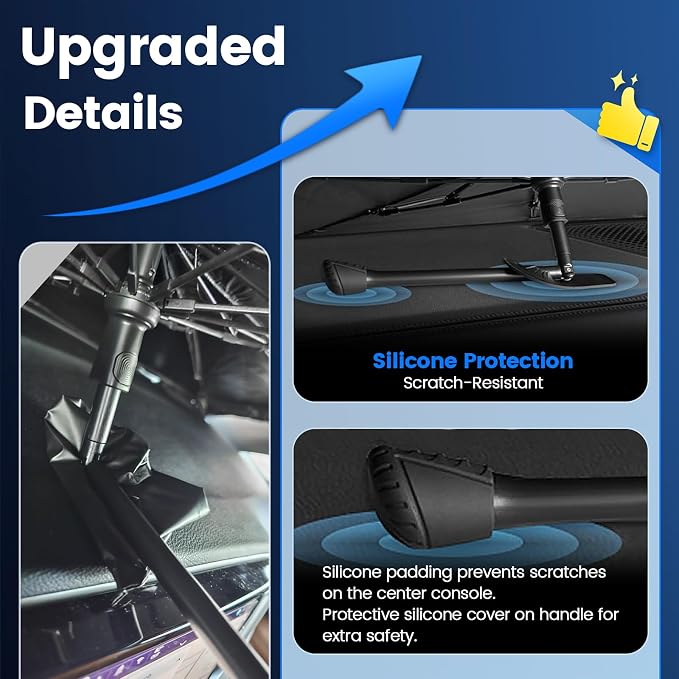 Windshield Sun Shade Umbrella for Ford Ranger 2019-2026, Upgraded Ice Crystal Coating Car Shade with 360° Bendable Handle & Rearview Mirror Cutout, Ranger Accessories for Sun Heat Protection - Image 4