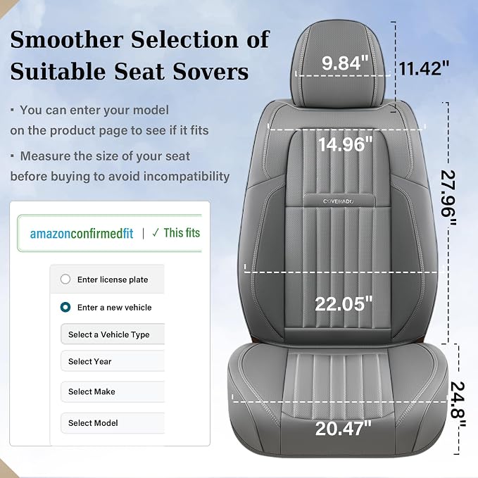 Coverado Car Seat Covers Full Set, Seat Covers for Cars,Gray Car Seat Cover, Waterproof Car Seat Protector, 5 Pieces Nappa Car Seat Cushion, Car Seat Covers Front Seats and Back Fit for Most Cars - Image 7