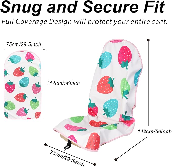 Sweat Towel Car Seat Cover Protector Front Seats for Gym Workout, Running, Swimming, Beach and Hiking, Waterproof Universal Seat Cover for Car, Trucks, Van & SUV (2, Strawberry, Front) - Image 2