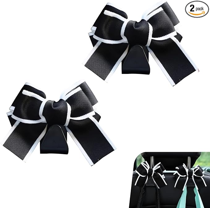 2 PCS Car Seat Headrest Hooks, Car Purse Hook, Cute Bow Cars Rear Seat Storage Hook for Bags, Purses, Umbrellass (Black) by Unknown