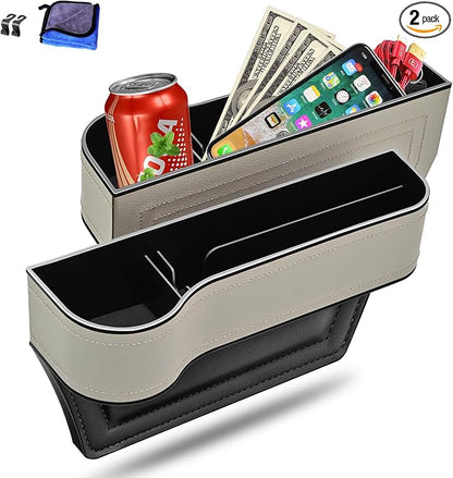 Car Seat Gap Filler Organizer, 2 Pack Multifunctional Car Seat Organizer, Auto Console Side Storage Box with Cup Holders 2 Seat Hooks for Drink, Car Organizer Front Seat for Holding Phone, Sunglasses by jiaji