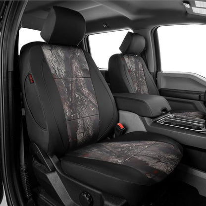 EKR F150 Seat Covers for (4 Door,SuperCrew) 2015-2020 Ford F150 & (CrewCab) 2017-2022 F250/F350/F450 SuperDuty Limited/King Ranch/Lariat/Platinum Full Set,Faux Leather(Black/Woodland Camo) by EKR