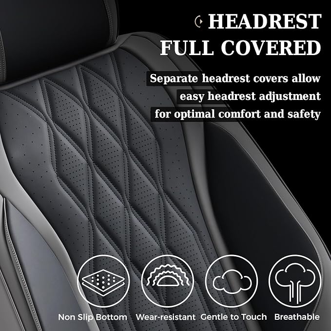 Coverado Front Seat Covers, Car Seat Protector, Waterproof Nappa Leather Cushion, Fit for Most Sedans SUV Pick-up Truck-Gray&Black - Image 4