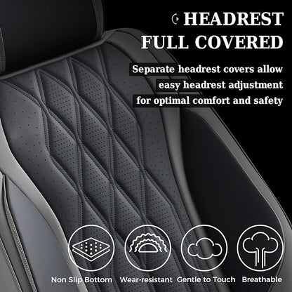 Coverado Front Seat Covers, Car Seat Protector, Waterproof Nappa Leather Cushion, Fit for Most Sedans SUV Pick-up Truck-Gray&Black - Image 4