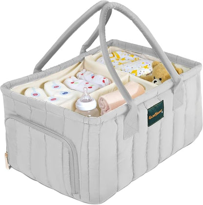 Large Diaper Caddy Organizer with Handle – Baby Basket for Nursery, Car, and Changing Table – Portable Baby Storage with Compartments – Perfect for New Parents and Baby Shower Gifts (Gray) by ElegHaunt