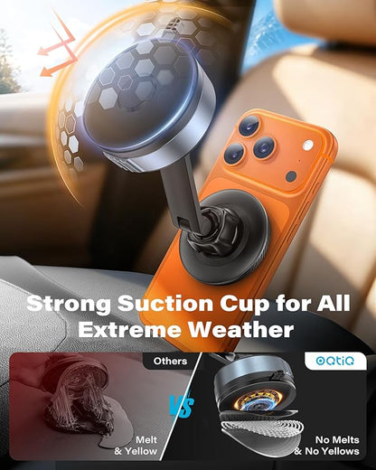 Magnetic Phone Holder for Car, Suction Cup Phone Mount for MagSafe | Dual Pivot Adjustable Arm, 360° Rotation, 67mm Strong Suction Cup, Dashboard Phone Holder Compatible with MagSafe - Image 3