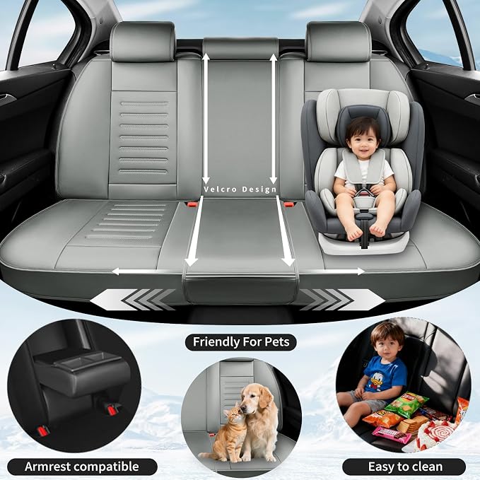 Fit CHR Car Seat Covers for Toyota CHR 2018-2021 2022 -Premium Leather, Waterproof，Breathable，All-Weather Seat Cushion Protecto & Airbag Compatible, Full Set Gray - Image 3
