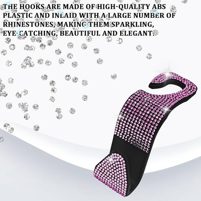Bling Car Seat Headrest Hooks Pink Car Accessories for Women Crystal Rhinestone Auto Seat Back Hanger Storage Organizer for Purse Handbag Coat Grocery Bag, Universal Purse Hook for SUV Truck-4PCS - Image 3
