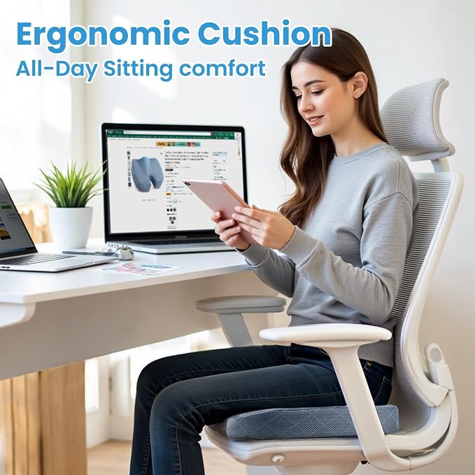 Memory Foam Office Chair Seat Cushion - Light Blue, XX-Large | for Car Seat, Airplane, Desk Chair - Sciatica & Hip & Coccyx Pain Relief Cushion for Long Sitting Office Workers, Car Drivers - Image 7