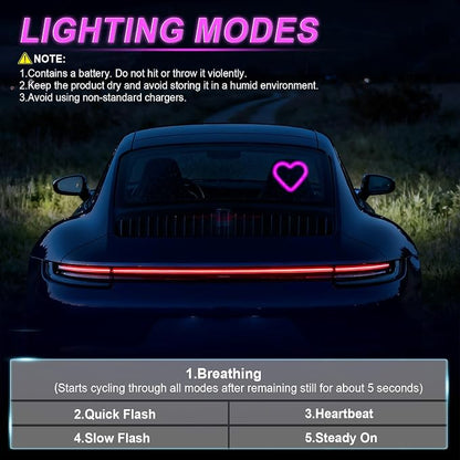 iFunyLED Heart-Shaped Solar Powered Car LED Interior Ambient Light, Wireless Lamp with 5 Lighting Modes, Dual Charging & Dual Sensor Design, Cute Car Accessories Gift for Women, Pack of 1 (Pink) - Image 5