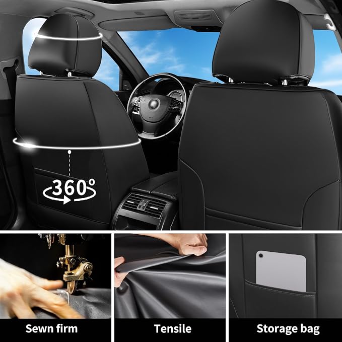 Car Seat Covers Compatible with GMC Yukon 2007-2025 2026 - Waterproof & Breathable Luxury Leather All-Weather Seat Cushions Protectors, Airbag Compatible, Only 2 Front seat Covers (Redline) - Image 2