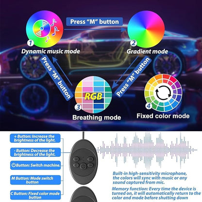 6 in 1 Car Led Strip Lights with App Control, RGB Colors Interior Car Lights, Ambient Led Lighting Kit, 4 Light Flashing Modes, USB Neon Accessories for Doors, Center Console - Image 6