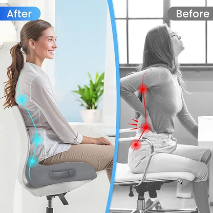 CushZone Extra Large Seat Cushion, Sciatica Support for Chair, Light Grey | Ergonomic Office Chair Cushion for Hip & Tailbone Pain Relief, Memory Foam Cushion for Car, Long Trip, Desk Chair, Lab - Image 7